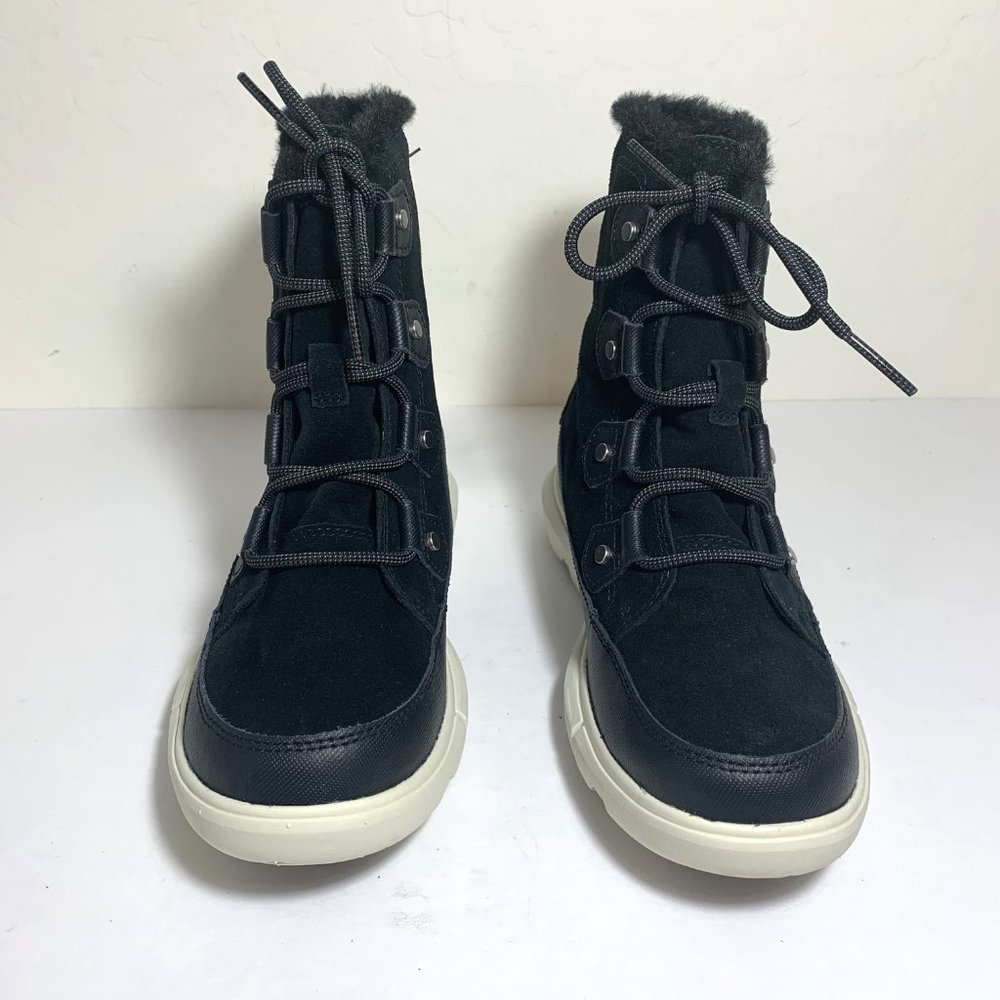 Sorel Explorer II Joan Boots Lace Up Suede Faux Fur Booties Black Size 7 NEW - Picture 3 of 8